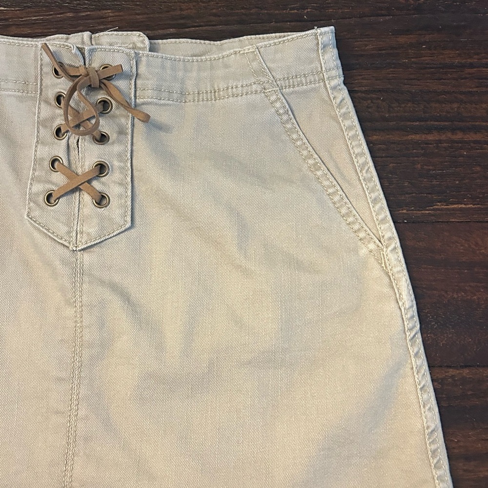 Y2K Vintage Aeropostale Beige Suede Lace-Up Festival Mini Skirt - Picture 4 of 7